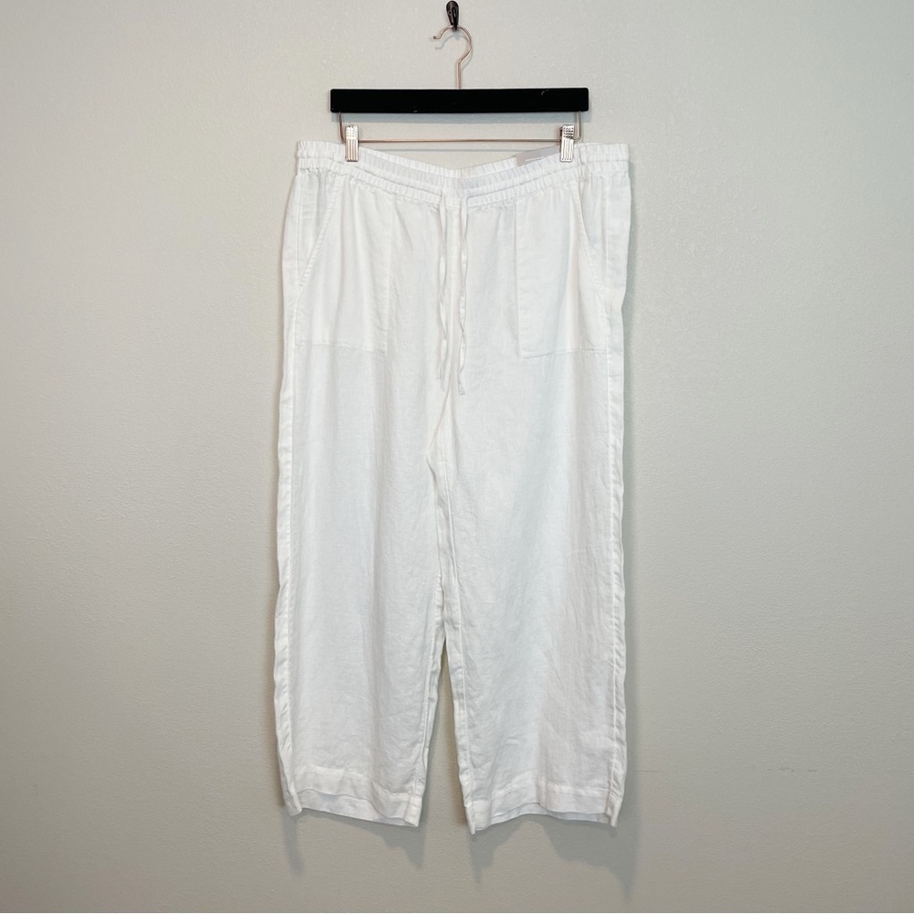 NEW Chico’s White Linen Cropped Wide Leg Pull On Pants Size 16P